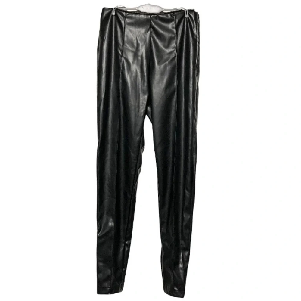 Disco HOT PANTS Faux Leather Vegan Black Stretch Pants Womens Small